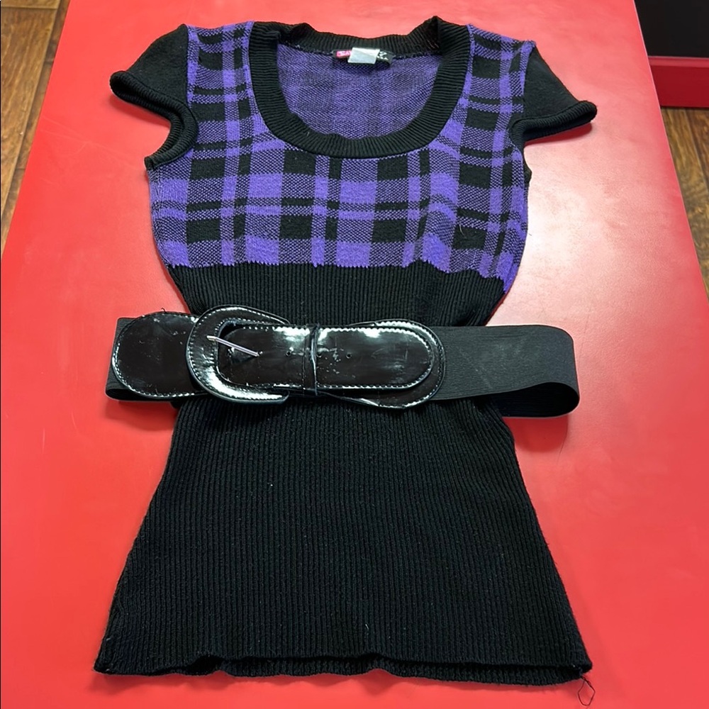 Say What? Purple and Black Cap Sleeve Fitted Top
